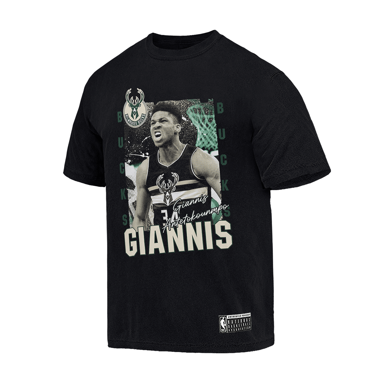 NBA Essentials T-Shirts Youths Giannis Antetokounmpo Milwaukee Bucks NBA Essentials Vintage T-Shirt - Black