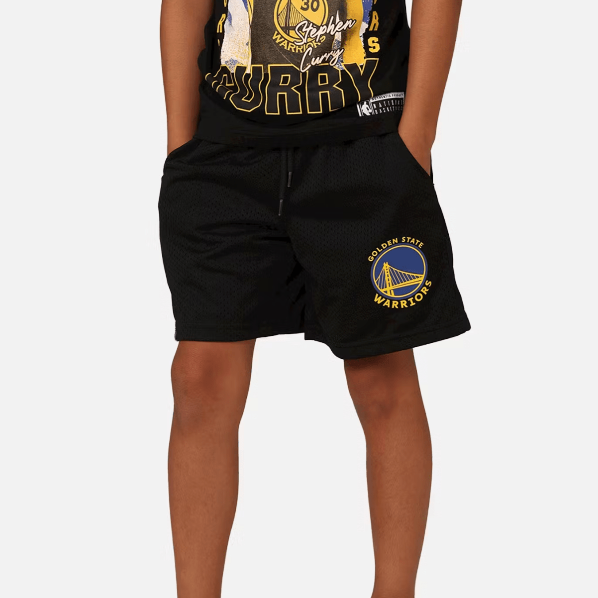 NBA Essentials Shorts Youths Golden State Warriors NBA Team Logo Mesh Shorts - Black
