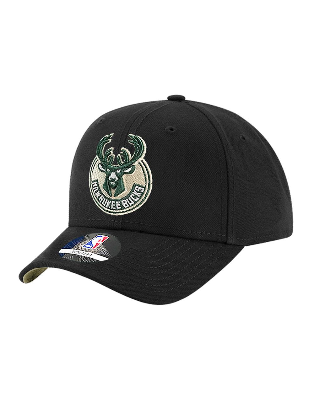 NBA Essentials Caps Youths Youths Milwaukee Bucks NBA Essentials Team Curve Snapback Hat - Black