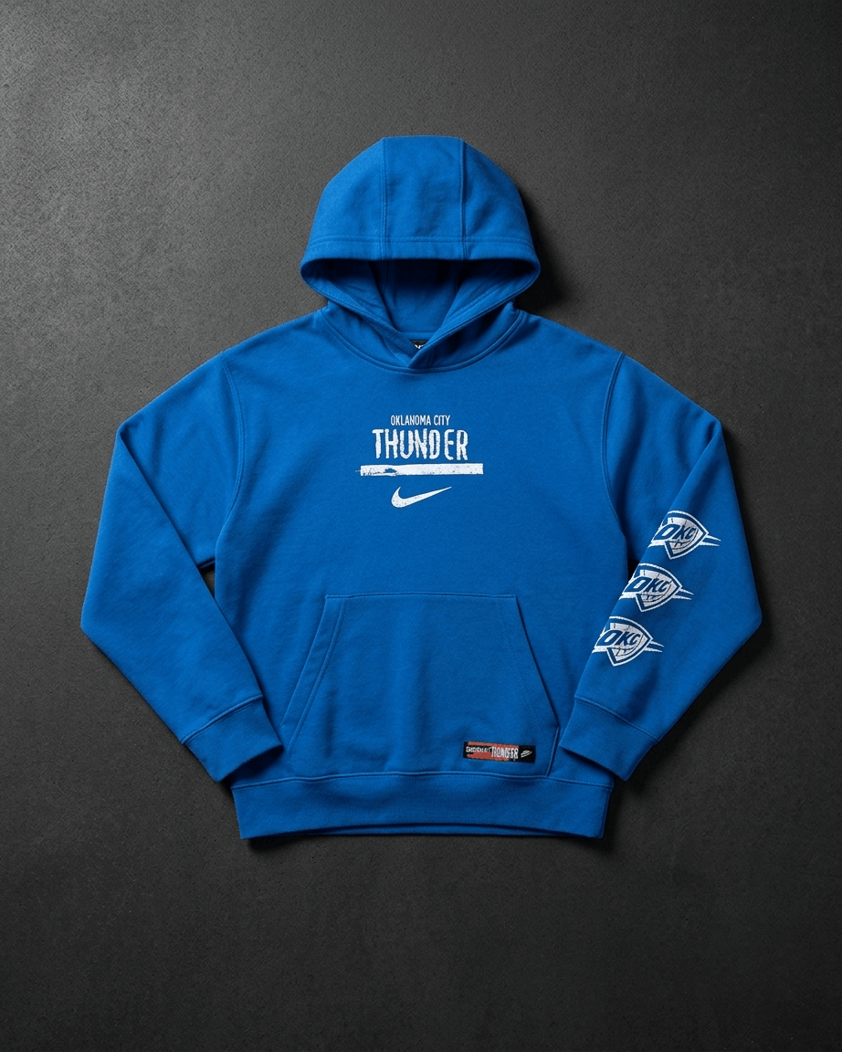 Nike Jumpers Youths Oklahoma City Thunder Nike NBA Prime Courtside Hoodie Jumper - Blue