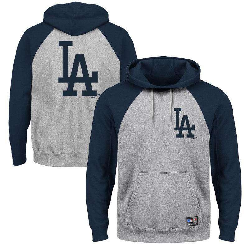 Los Angeles Dodgers Majestic MLB Raglan Marle Hoodie Jumper - Navy/Steele