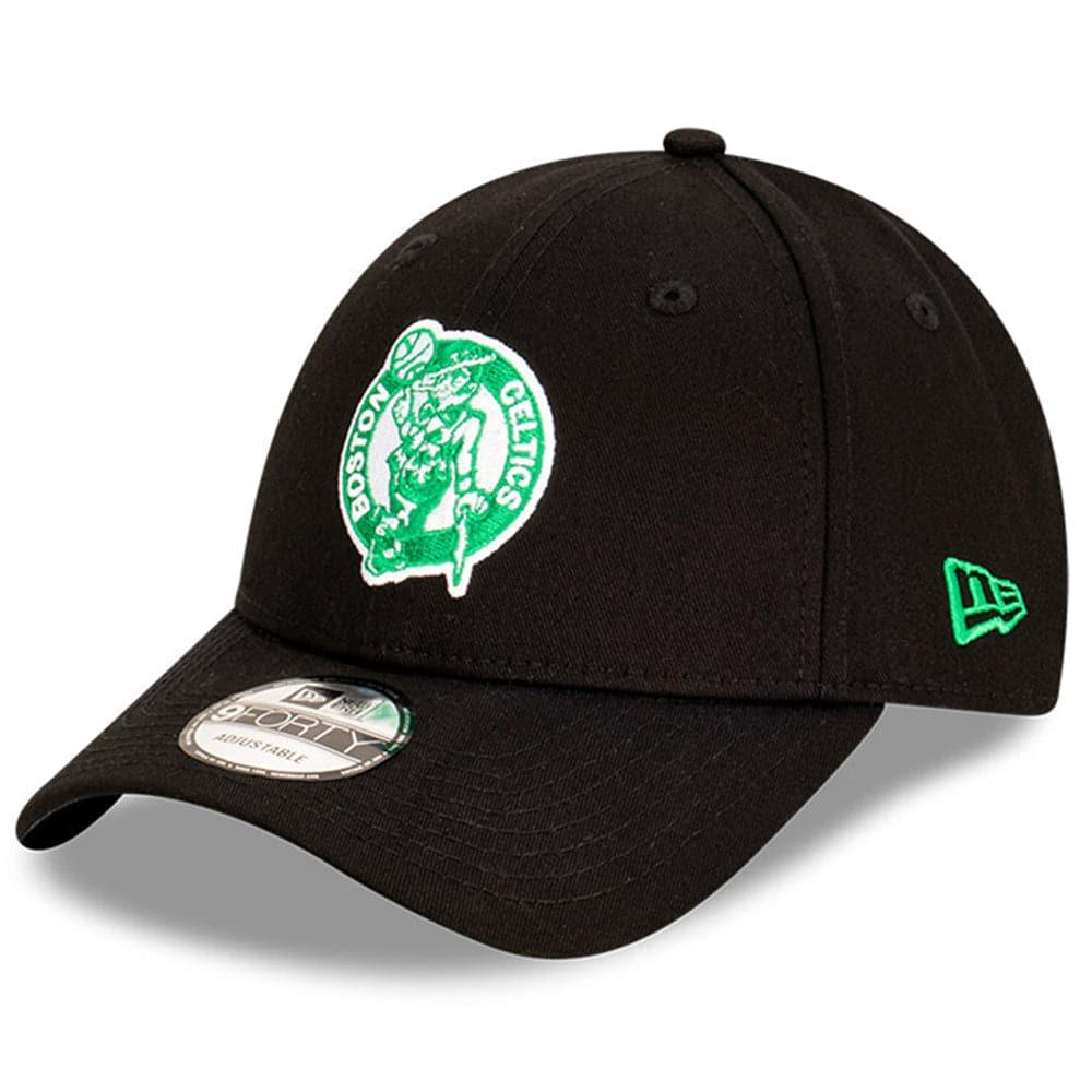 Boston Celtics New Era NBA Team Stripes 9FORTY Cloth Strap Curve Hat - Black