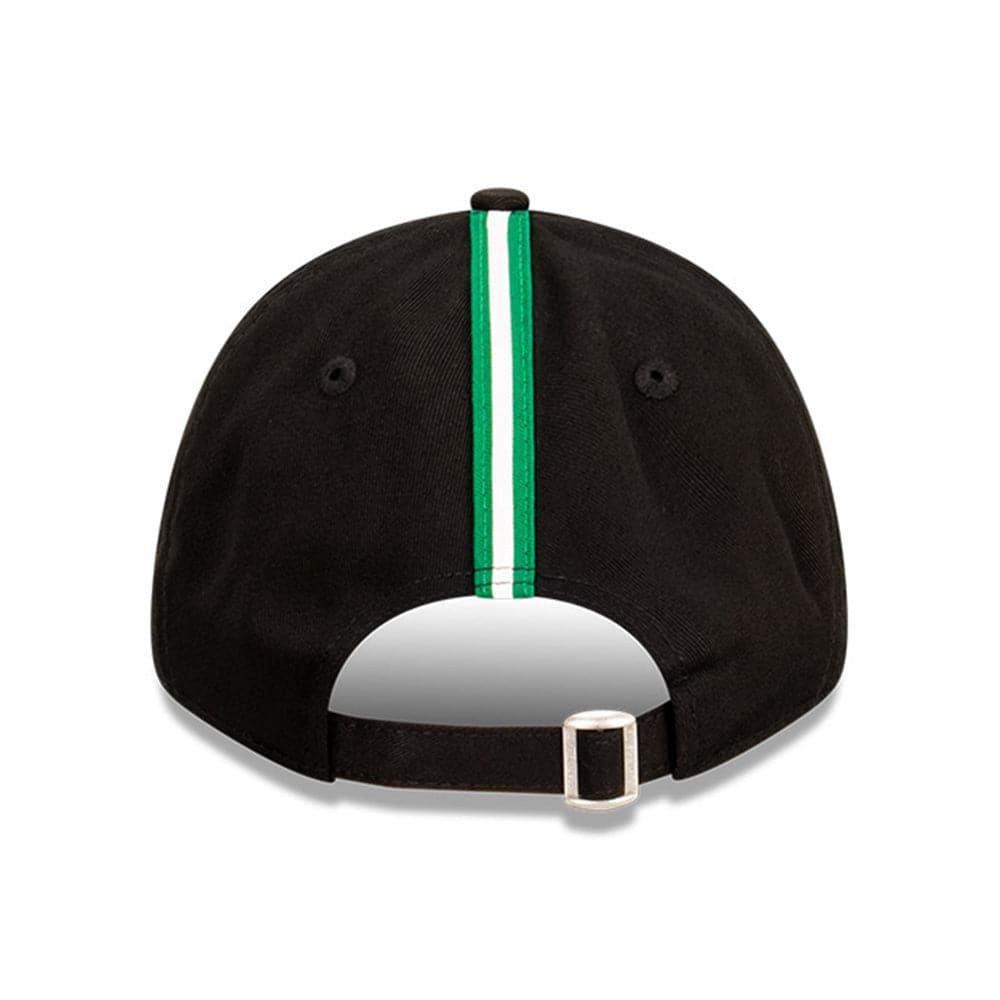 Boston Celtics New Era NBA Team Stripes 9FORTY Cloth Strap Curve Hat - Black