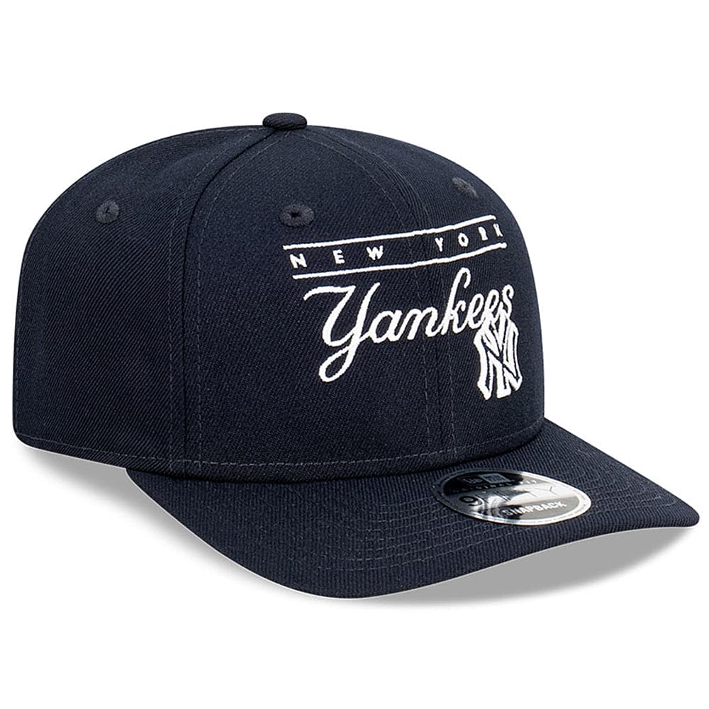 New York Yankees New Era MLB Line Script Pre-Curved 9FIFTY OF Snapback Hat - Navy