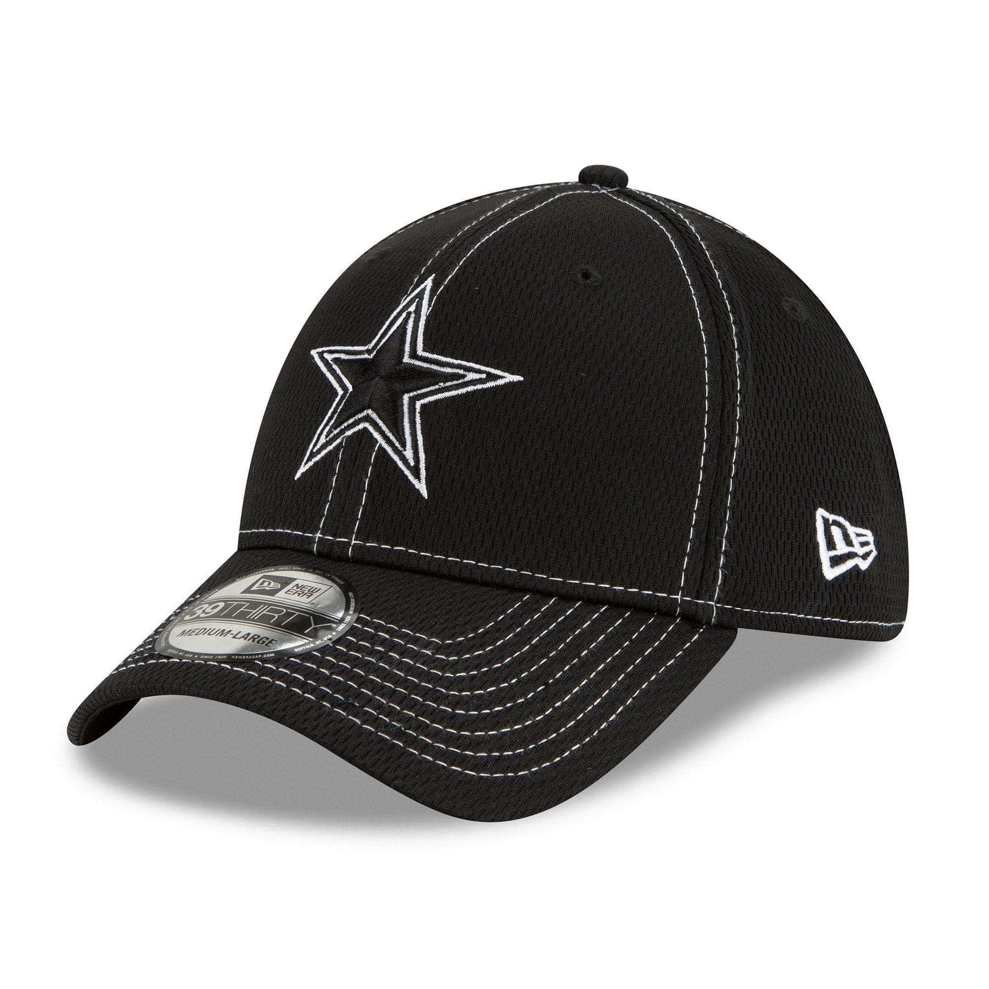 Dallas Cowboys New Era NFL 2019 Sideline Black & White 39THIRTY Stretch-Fit Curve Hat
