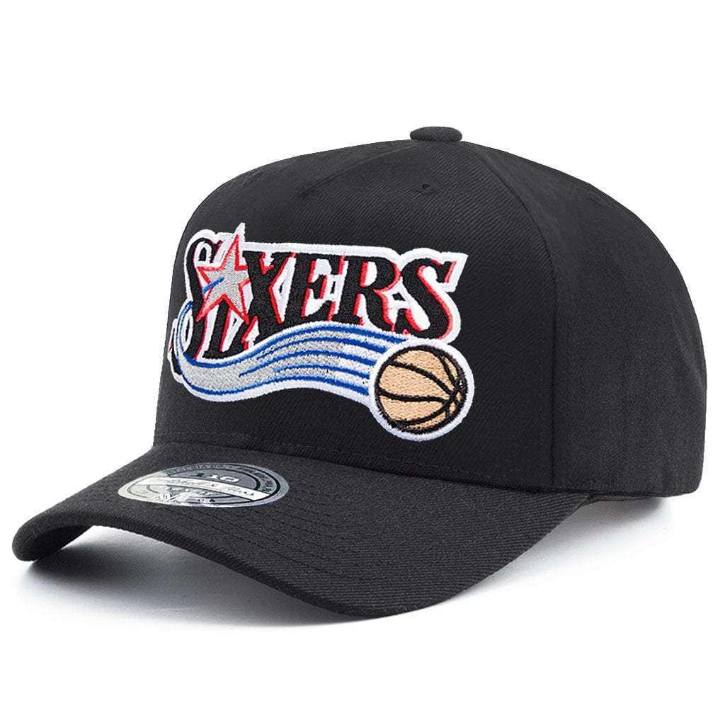 Philadelphia 76ers Mitchell & Ness NBA HWC Jersey Logo 110 Curve Snapback Hat - Black