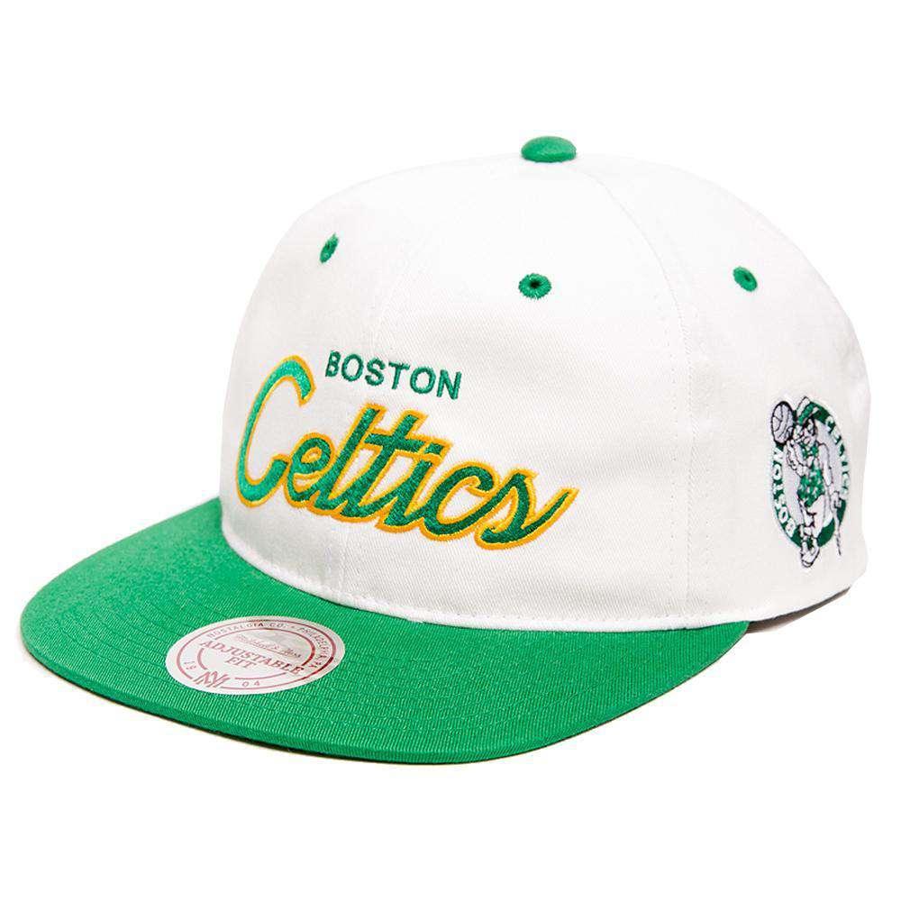 Boston Celtics Mitchell & Ness NBA Retro Script Snapback Hat - White