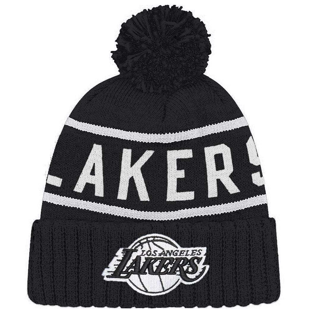 Los Angeles Lakers Mitchell & Ness NBA Black & White HWC High 5 Knit Beanie