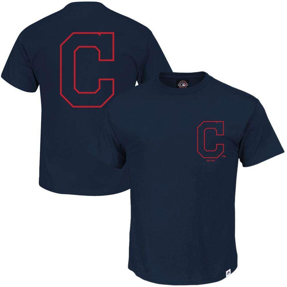 Cleveland Indians Majestic MLB Outline Logo T-Shirt - Navy