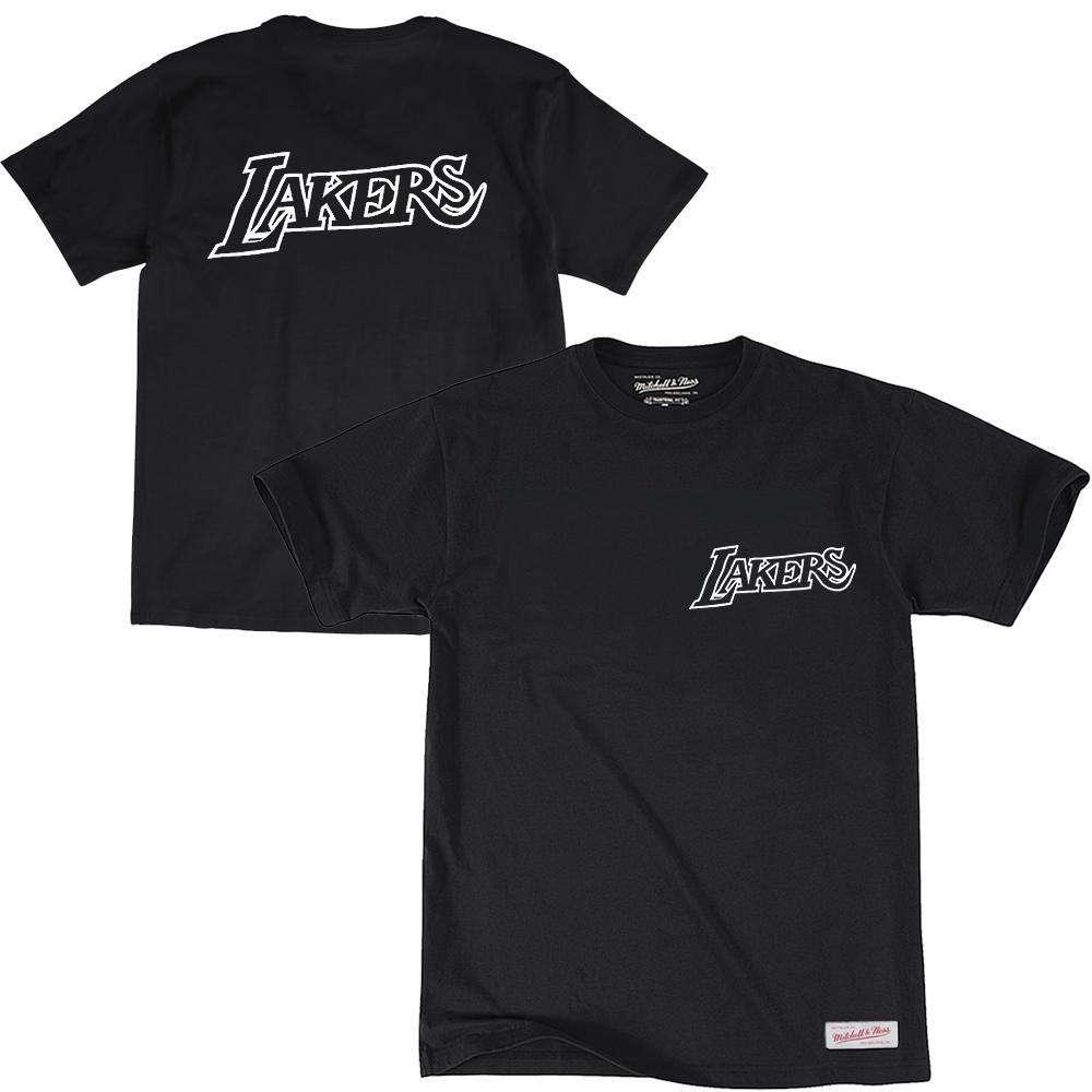 Los Angeles Lakers Mitchell & Ness NBA Black & White Wordmark T-Shirt