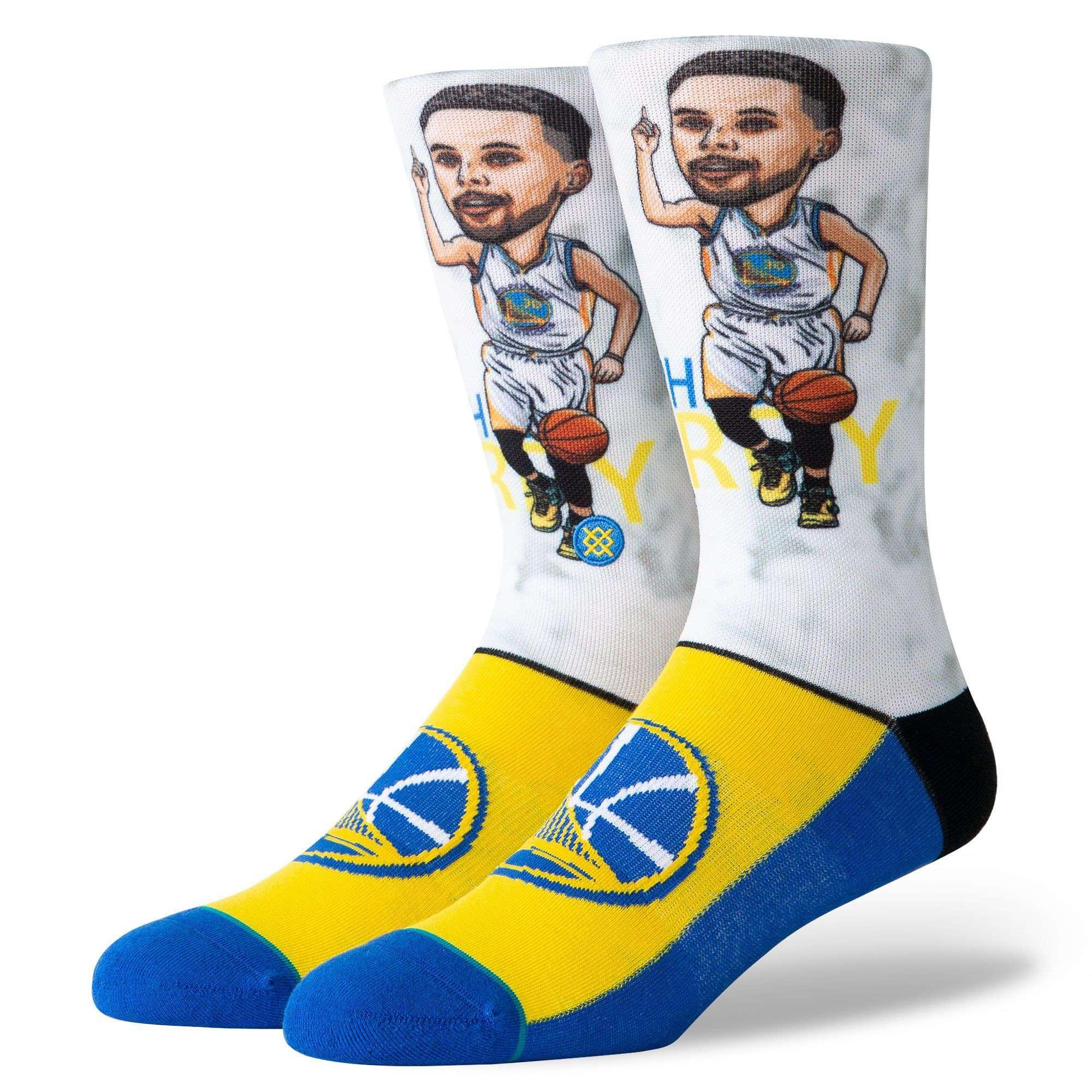 Steph Curry Golden State Warriors Stance NBA Big Head Crew Socks