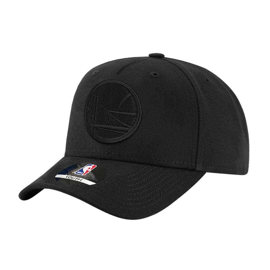 Youths Golden State Warriors Outerstuff NBA All Black Pinch Panel Curve Snapback Hat