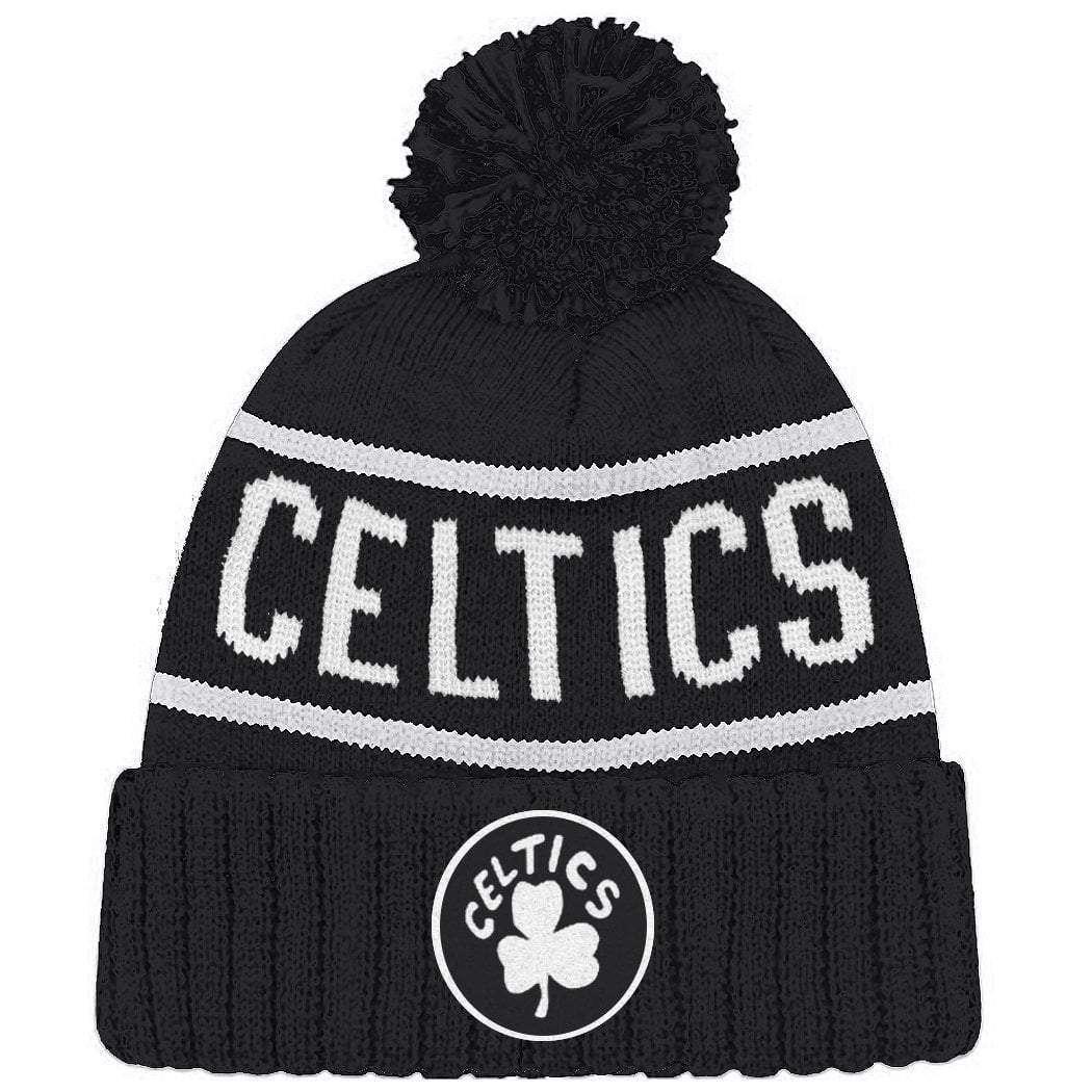 Boston Celtics Mitchell & Ness NBA Black & White HWC High 5 Knit Beanie