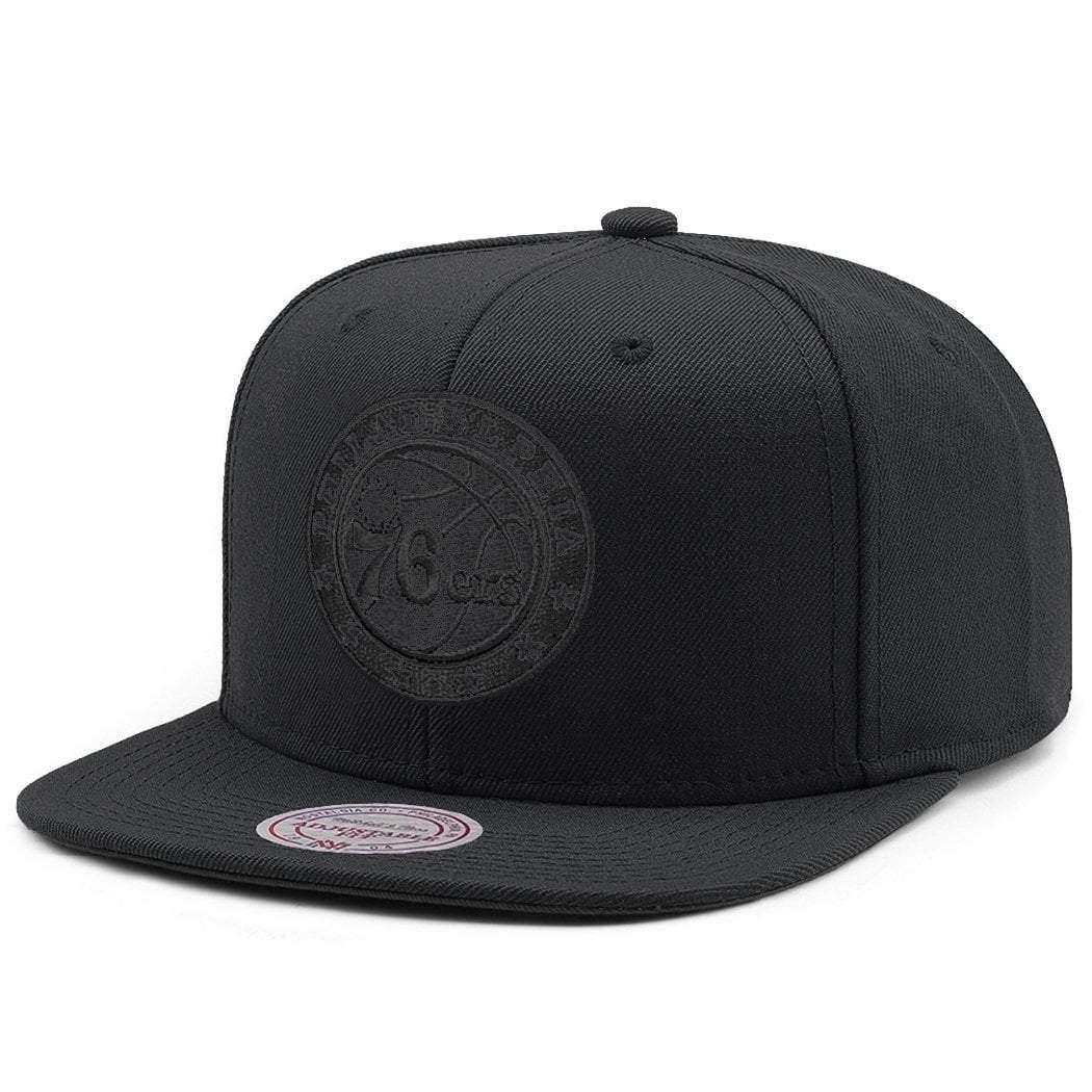 Philadelphia 76ers Mitchell & Ness NBA All Black High Crown Snapback Hat