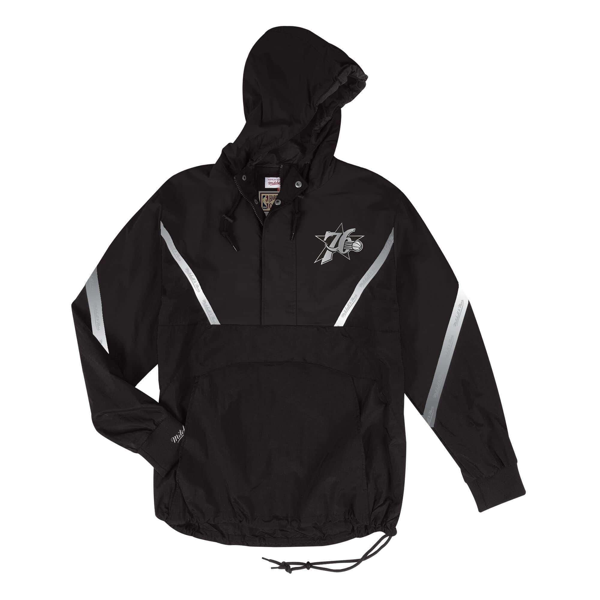 Philadelphia 76ers Mitchell & Ness NBA Reflective Half Zip Anorak Jacket - Black