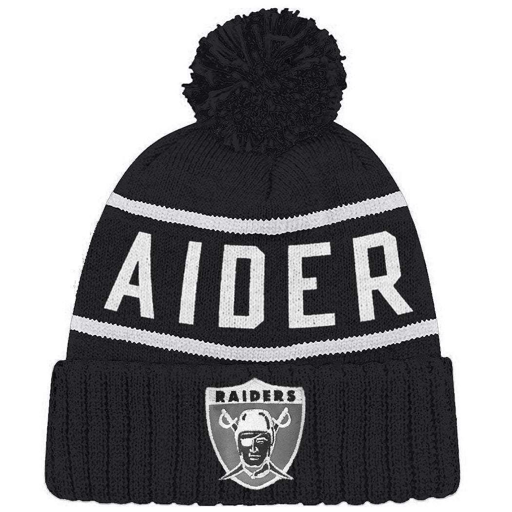 Oakland Raiders Mitchell & Ness NFL Black & White Throwback High 5 Knit Beanie