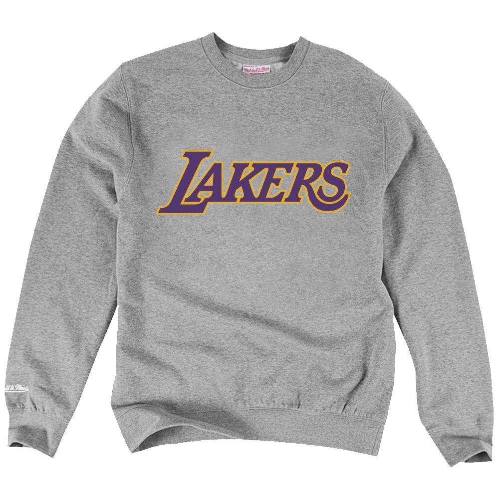 Los Angeles Lakers Mitchell & Ness NBA Wordmark Crew Jumper - Grey