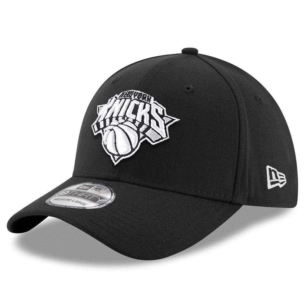 New York Knicks New Era NBA Black & White 39THIRTY Stretch-Fit Curve Hat