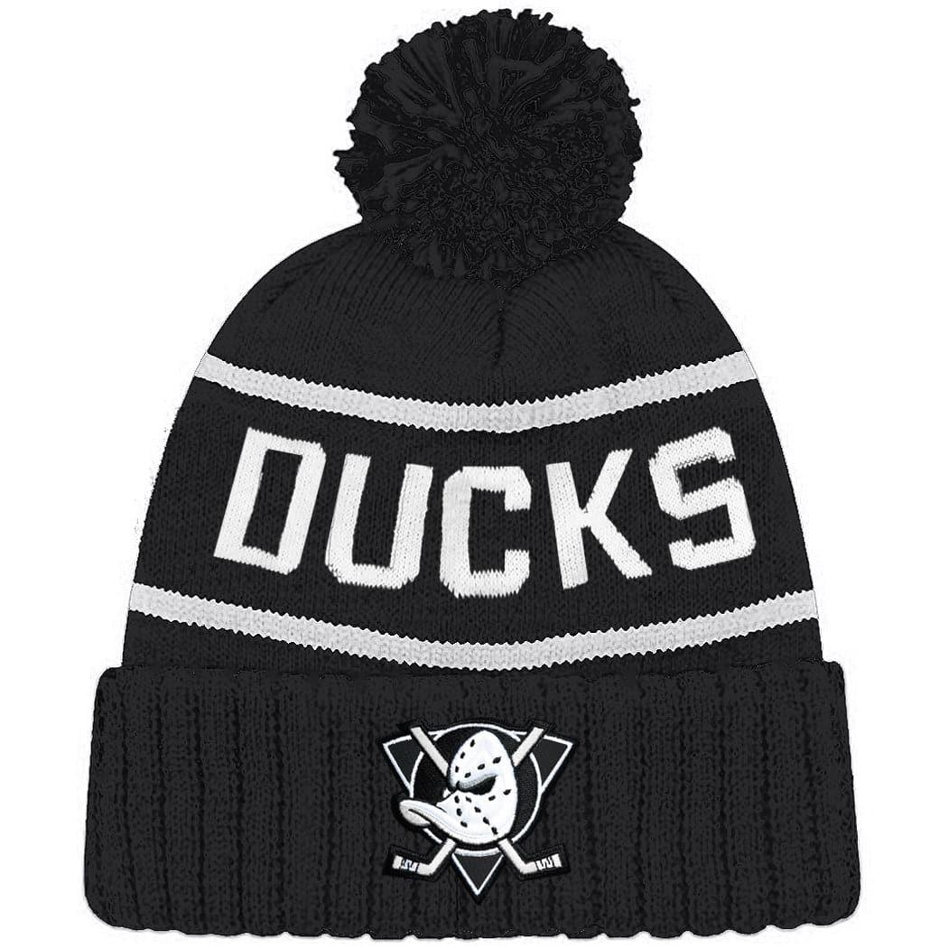 Anaheim Mighty Ducks NHL Wordmark Pom Knit Beanie - Black
