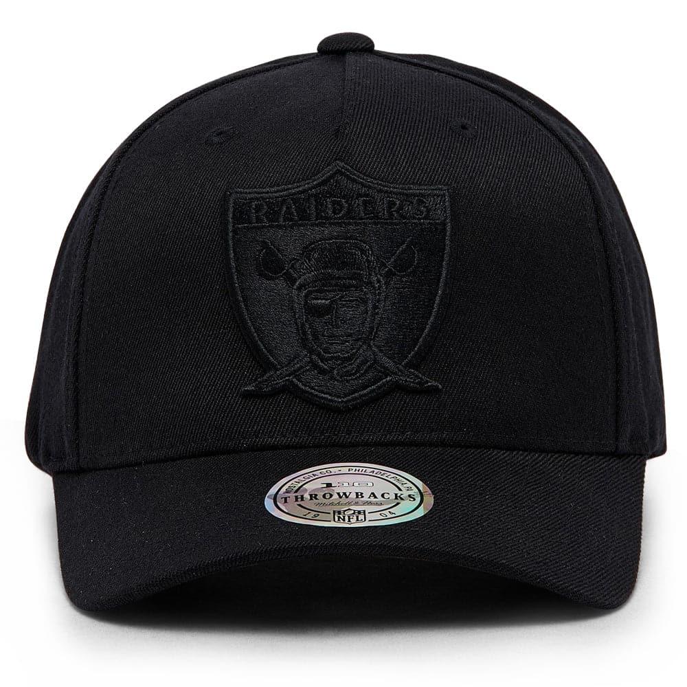 Las Vegas Raiders Mitchell & Ness NFL All Black Throwback 110 Curve Snapback Hat