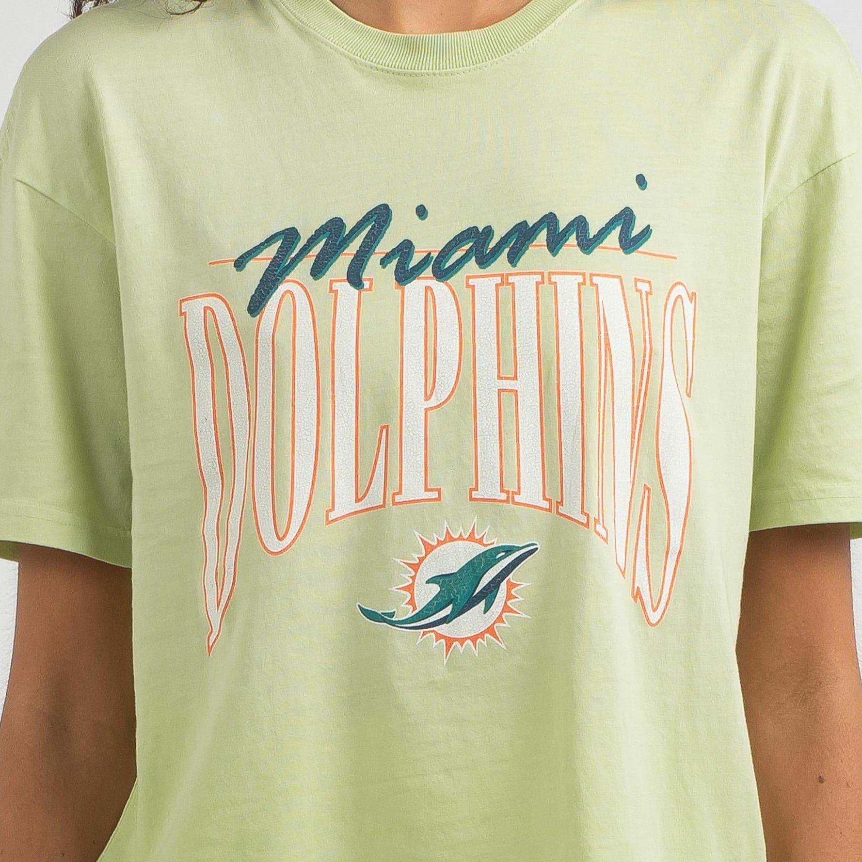 Womens Miami Dolphins Majestic NFL Arch Boxy T-Shirt - Cucumber