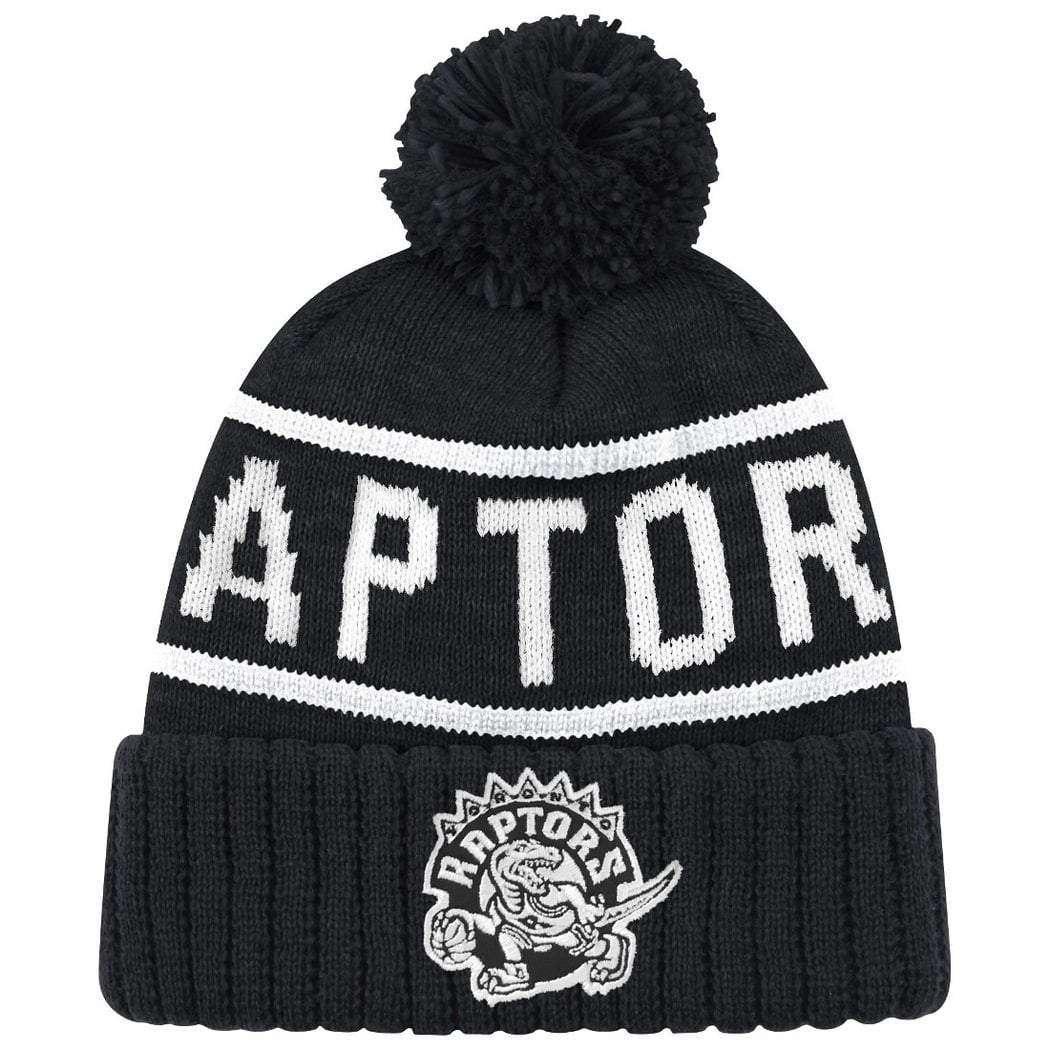Toronto Raptors Mitchell & Ness NBA Black & White HWC High 5 Knit Beanie