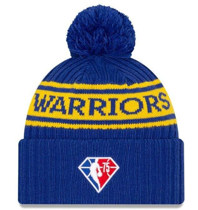 Golden State Warriors New Era NBA 2021 Draft Pom Knit Beanie - Blue