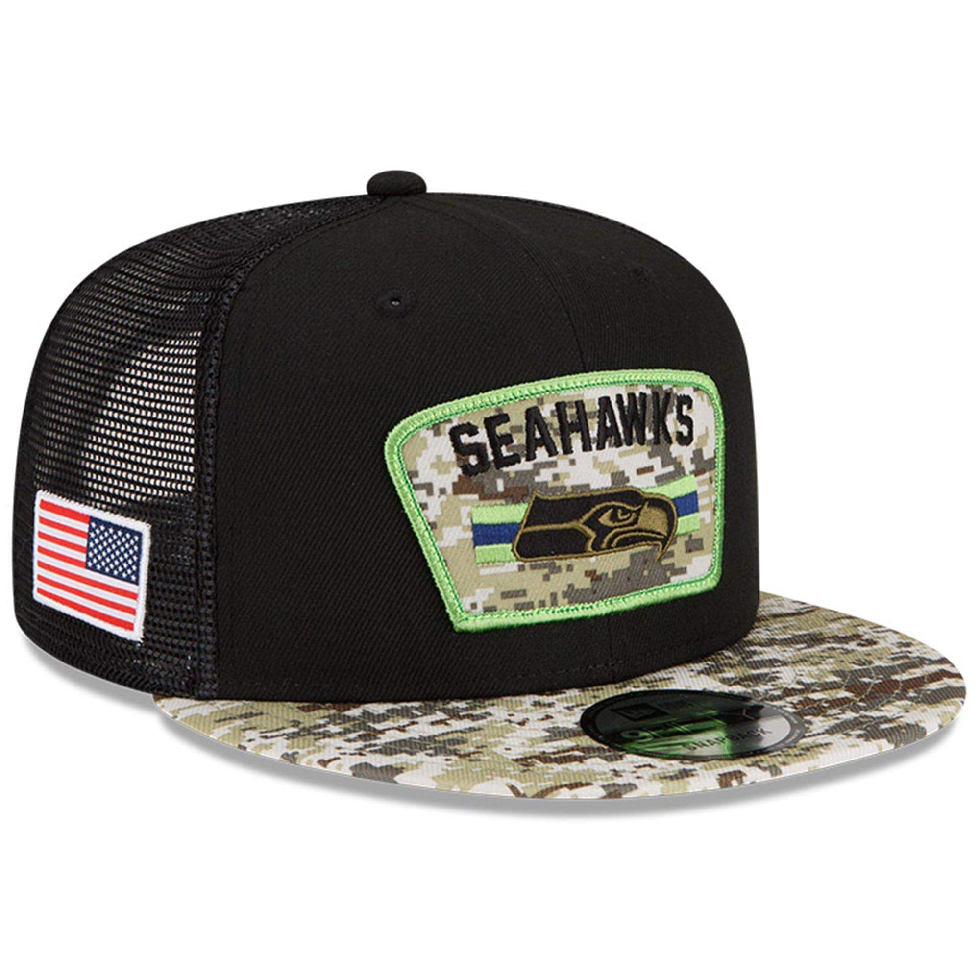 Seattle Seahawks New Era NFL 2021 Salute To Service 9FIFTY Snapback Hat - Black