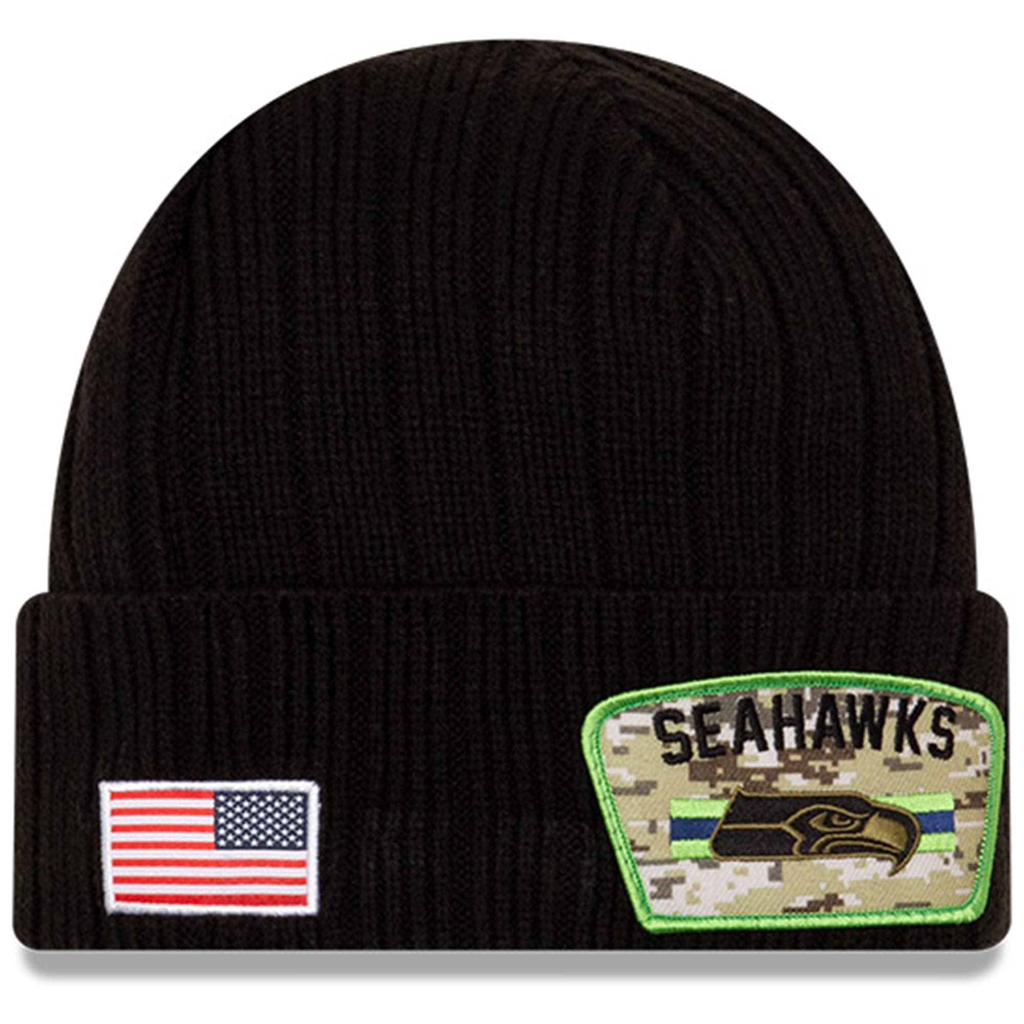 Seattle Seahawks New Era NFL 2021 Salute To Service Cuffed Knit Beanie - Black