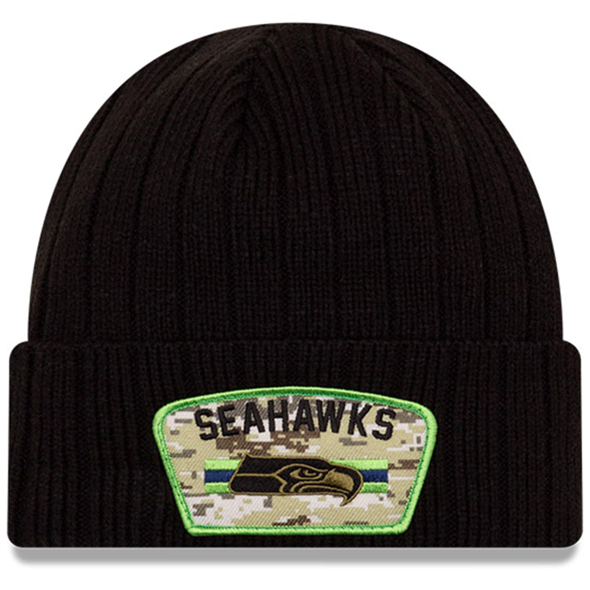 Seattle Seahawks New Era NFL 2021 Salute To Service Cuffed Knit Beanie - Black