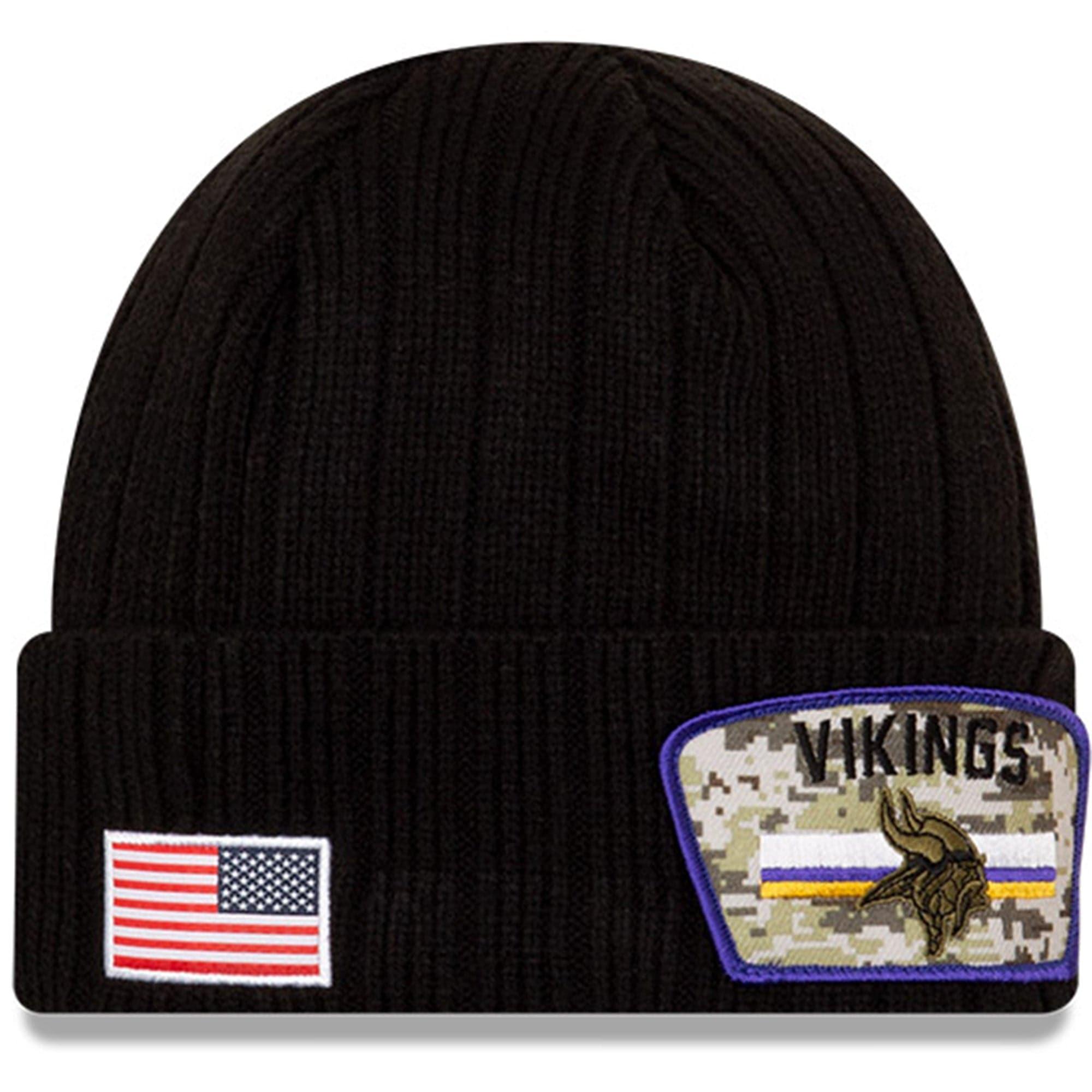 Minnesota Vikings New Era NFL 2021 Salute To Service Cuffed Knit Beanie - Black