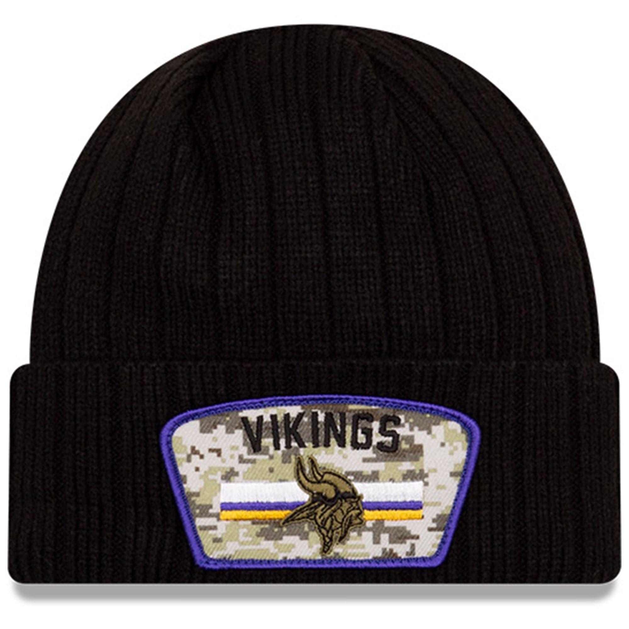 Minnesota Vikings New Era NFL 2021 Salute To Service Cuffed Knit Beanie - Black