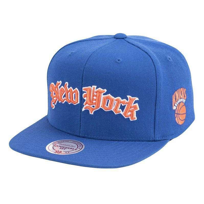New York Knicks Mitchell & Ness NBA Faded Gothic Snapback Hat - Blue