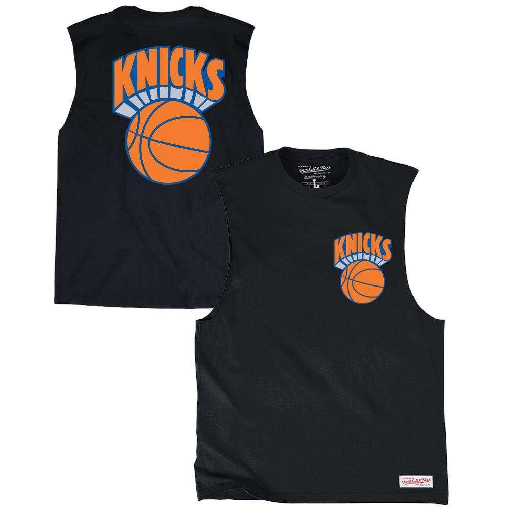 New York Knicks Mitchell & Ness NBA Retro Repeat Muscle T-Shirt - Black