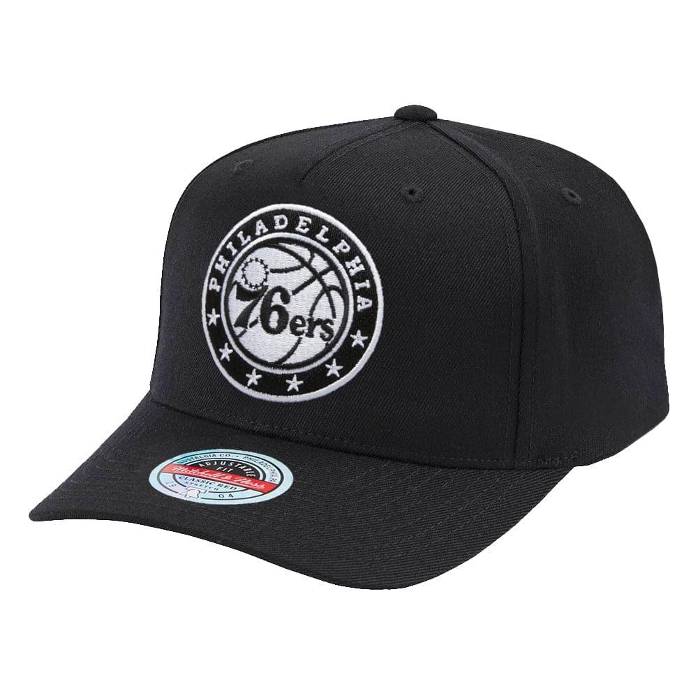 Philadelphia 76ers Mitchell & Ness NBA Black & White Classic Red Curve Snapback Hat