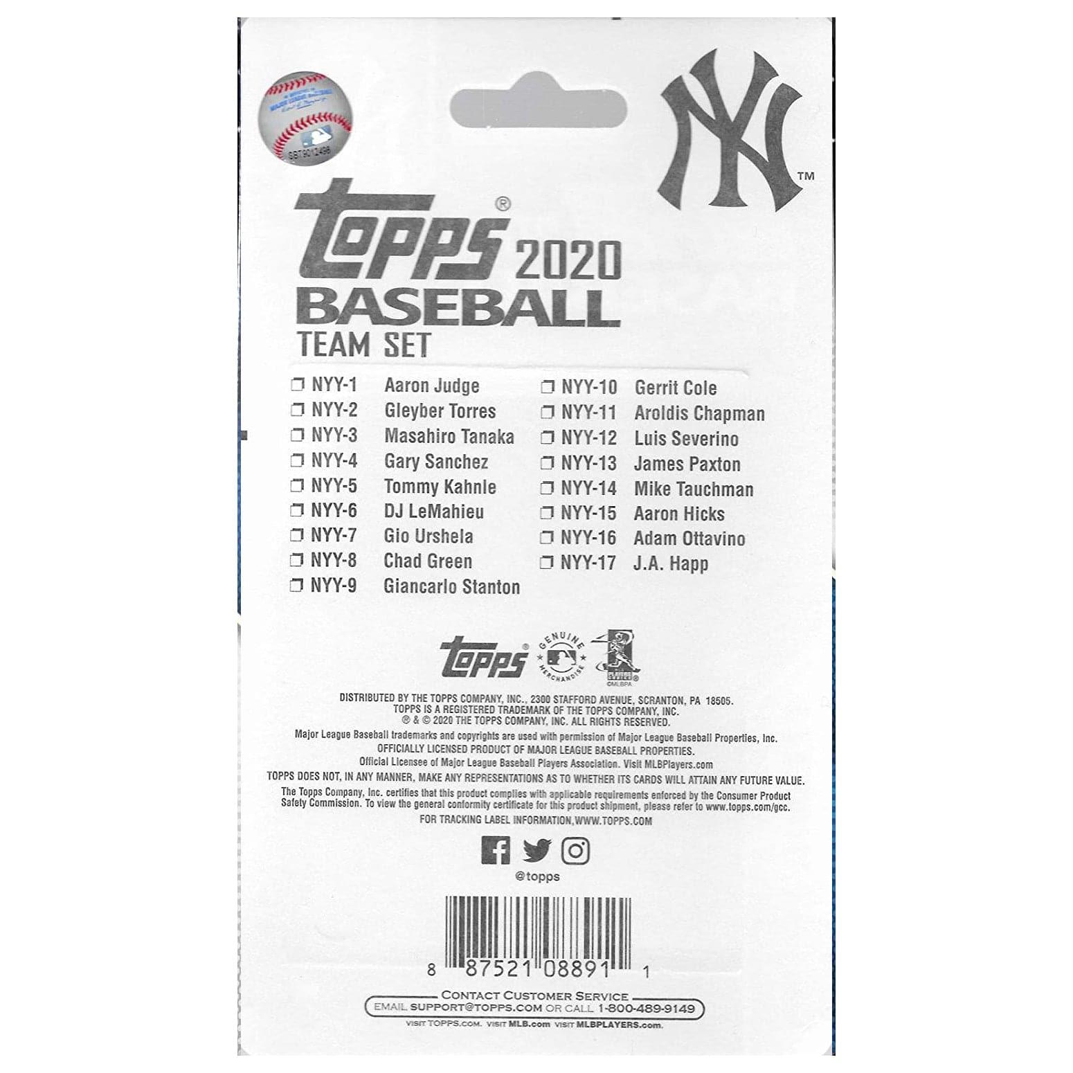 New York Yankees 2020 Topps Factory Sealed 17 Trading Card Team Set