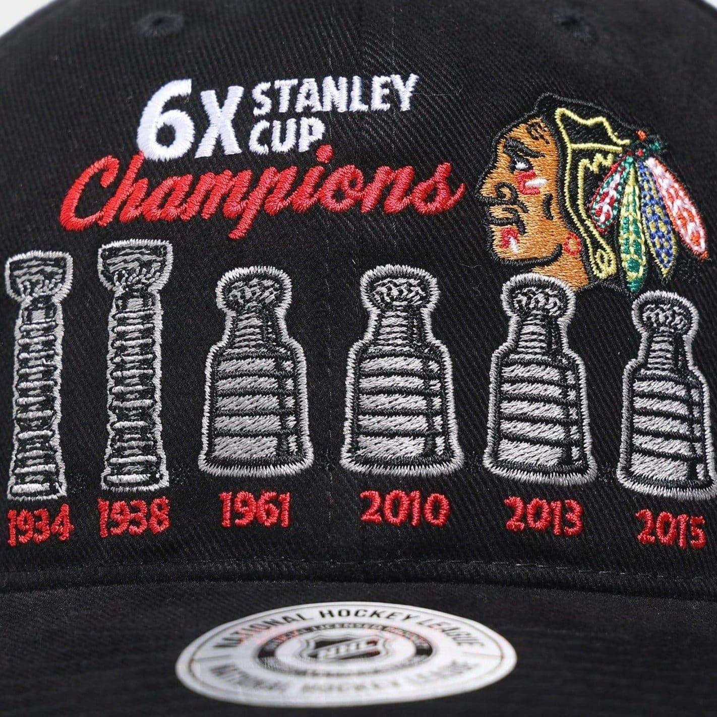 Chicago Blackhawks NHL Finals Champs Pre-Curved Brushed Deadstock Snapback Hat - Black
