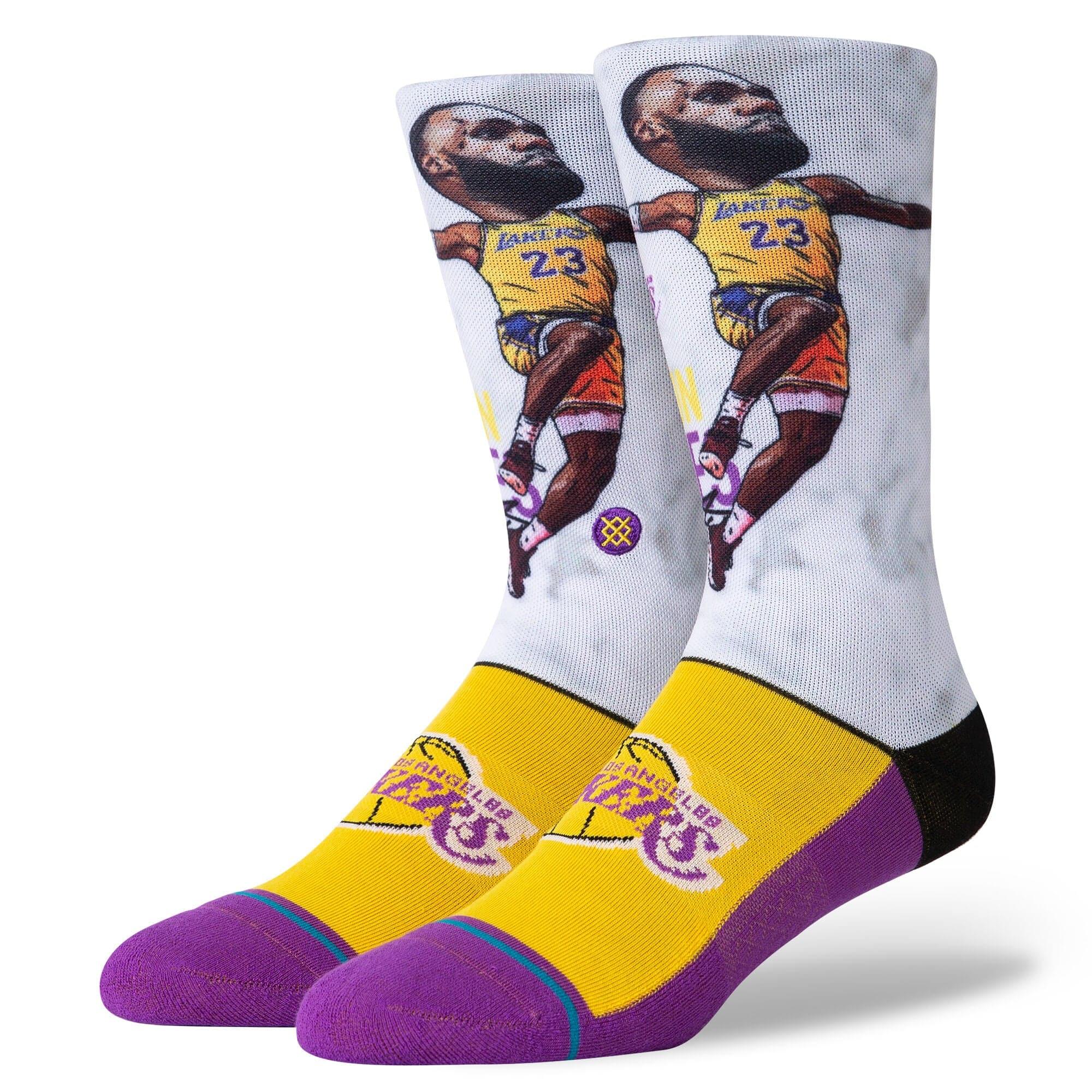 LeBron James Los Angeles Lakers Stance NBA Big Head Crew Socks