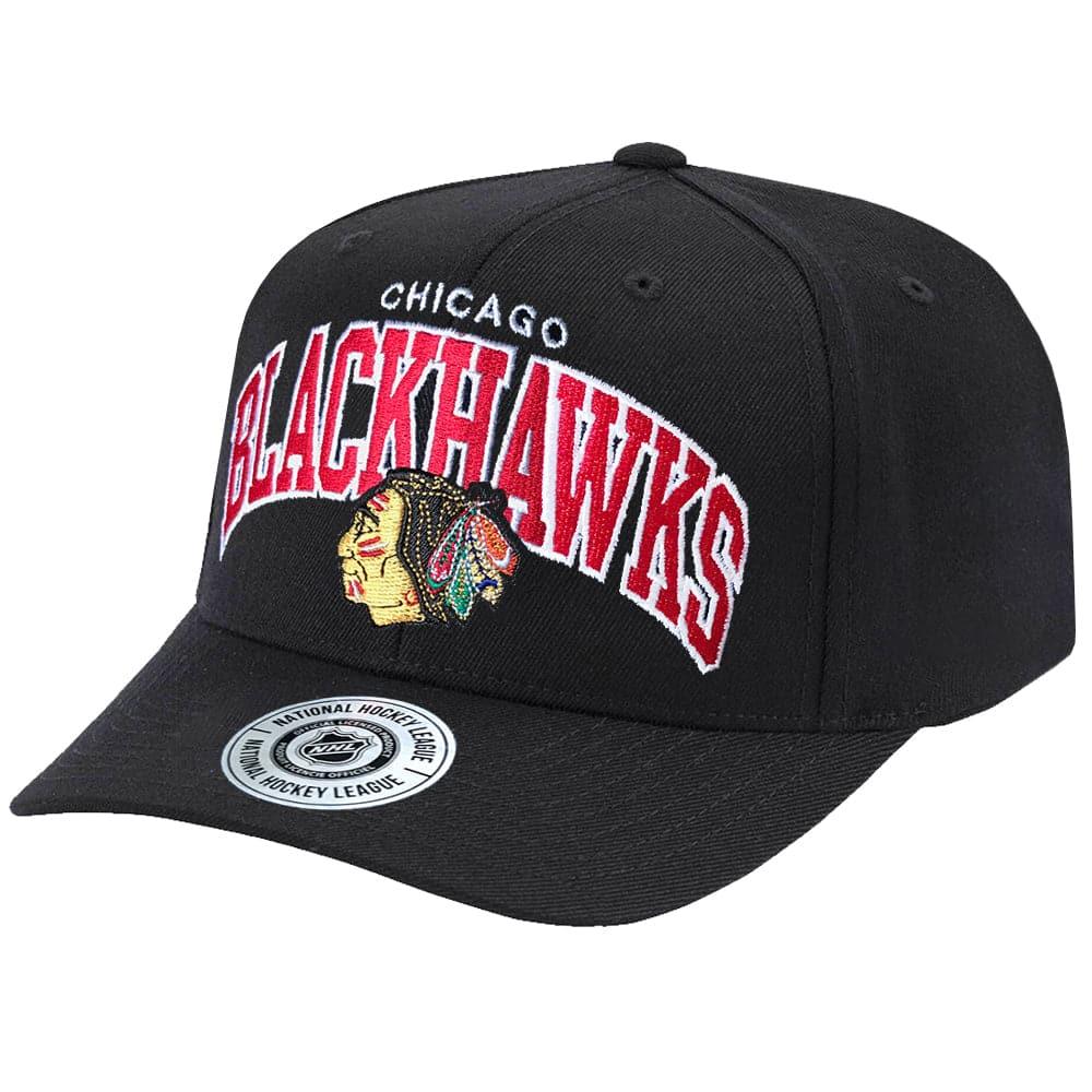 Chicago Blackhawks NHL Team Arch Brushed Pro Crown Curved Snapback Hat - Black