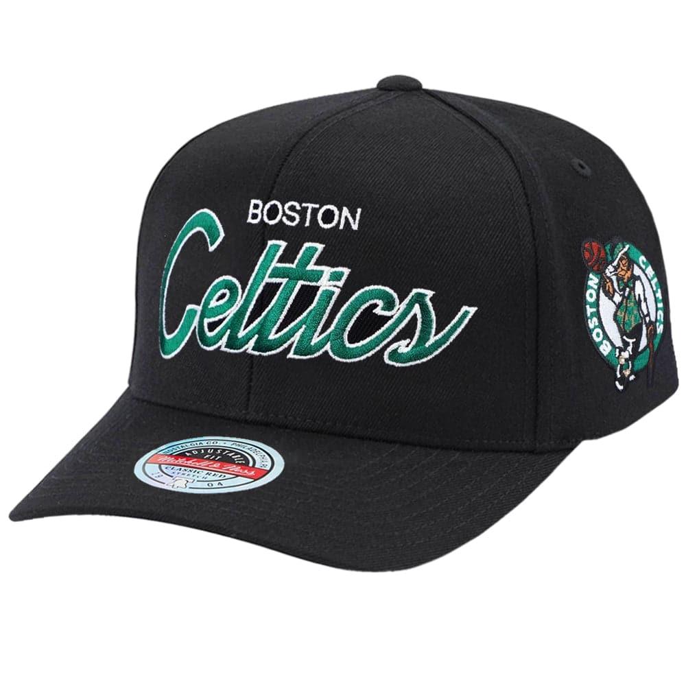 Boston Celtics Mitchell & Ness NBA Script 2.0 Classic Red Snapback Hat - Black