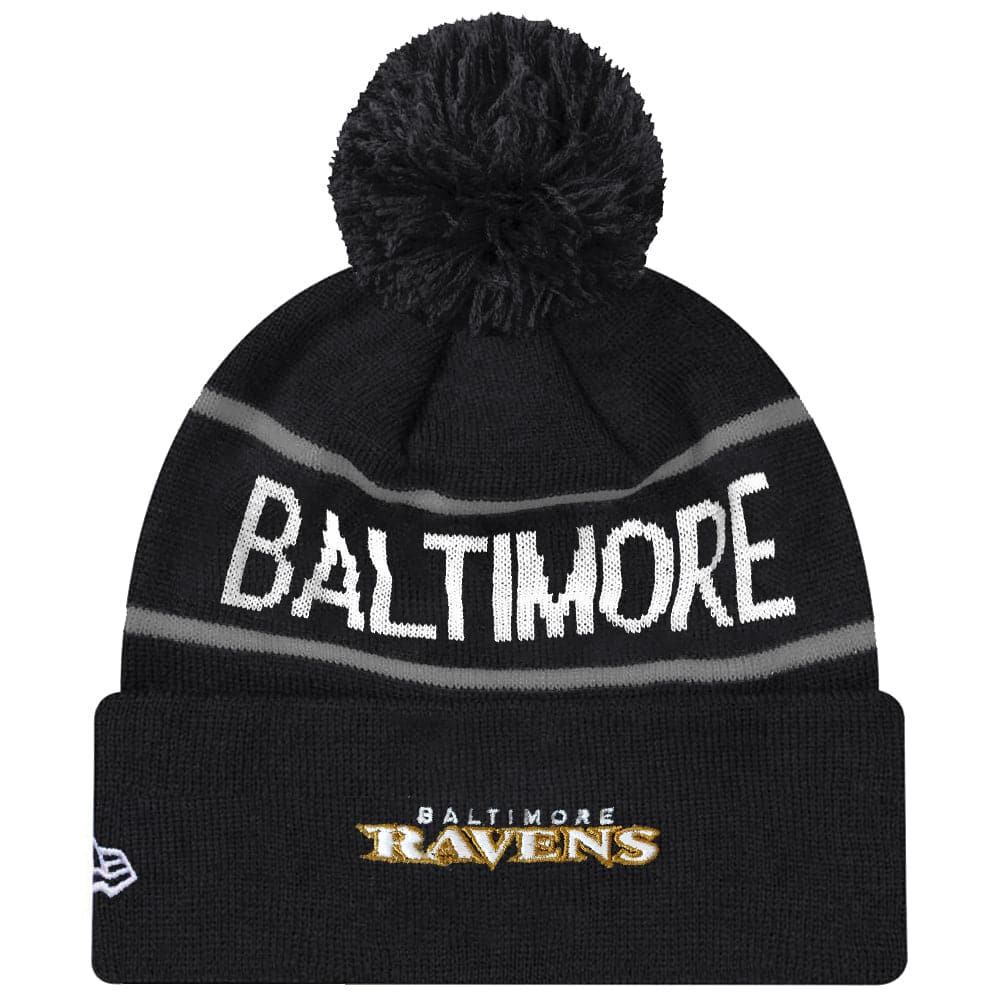 Baltimore Ravens New Era NFL Grey Stripe Knit Beanie - Black