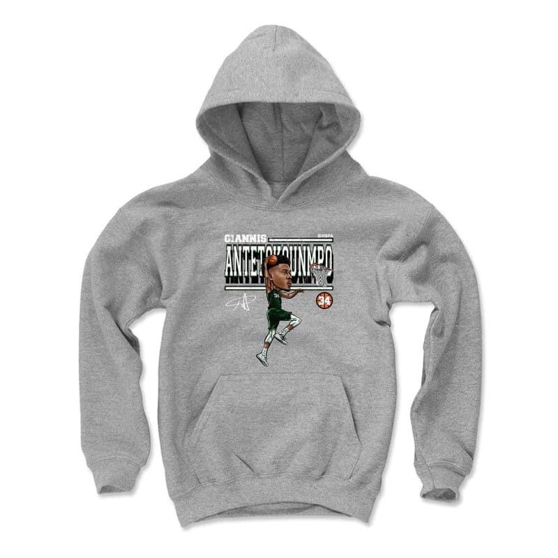 Youths Giannis Antetokounmpo Milwaukee Bucks 500 Level NBA Cartoon Hoodie Jumper - Grey