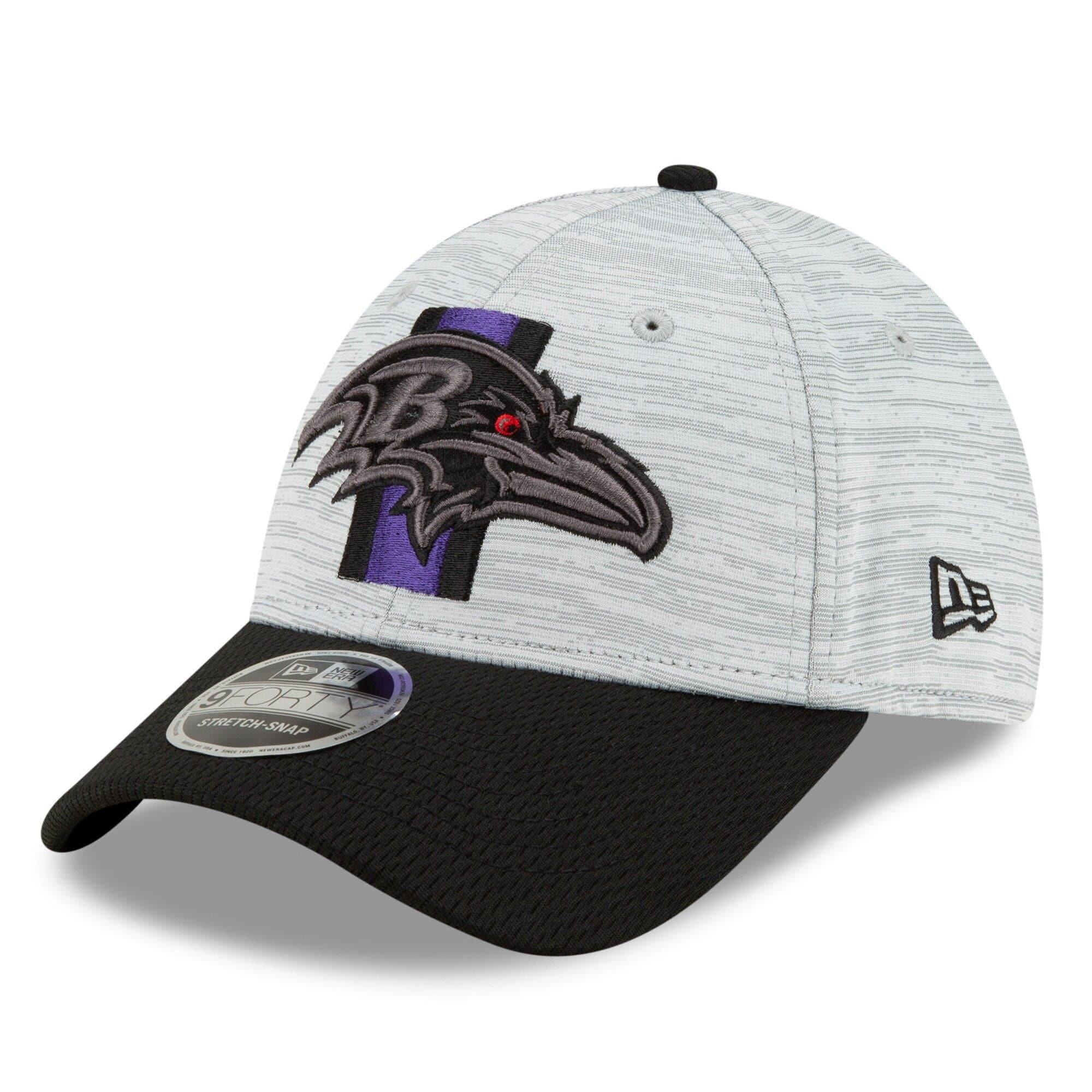 Baltimore Ravens New Era NFL 2021 Training Camp 9FORTY Curve Stretch Snapback Hat - Grey