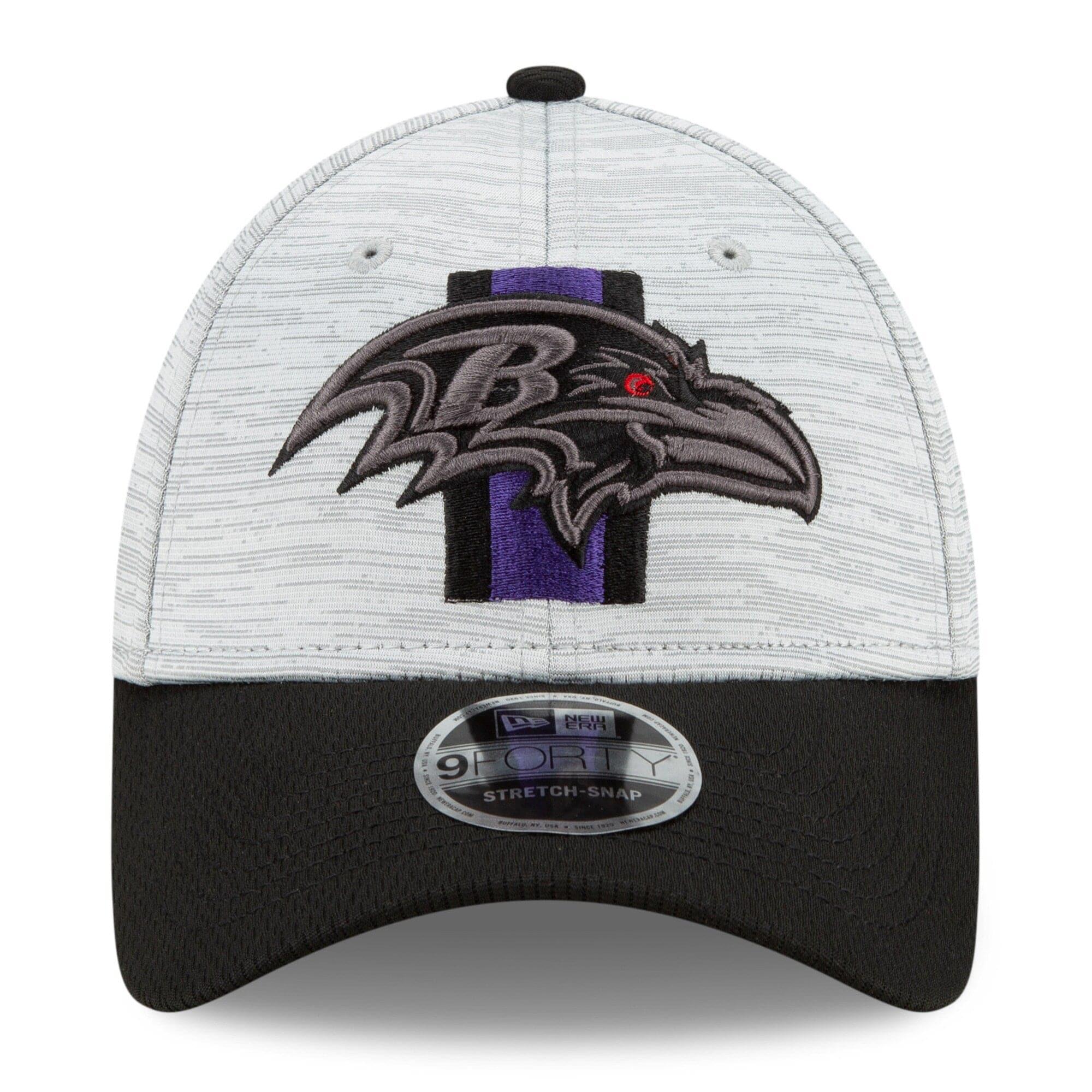 Baltimore Ravens New Era NFL 2021 Training Camp 9FORTY Curve Stretch Snapback Hat - Grey