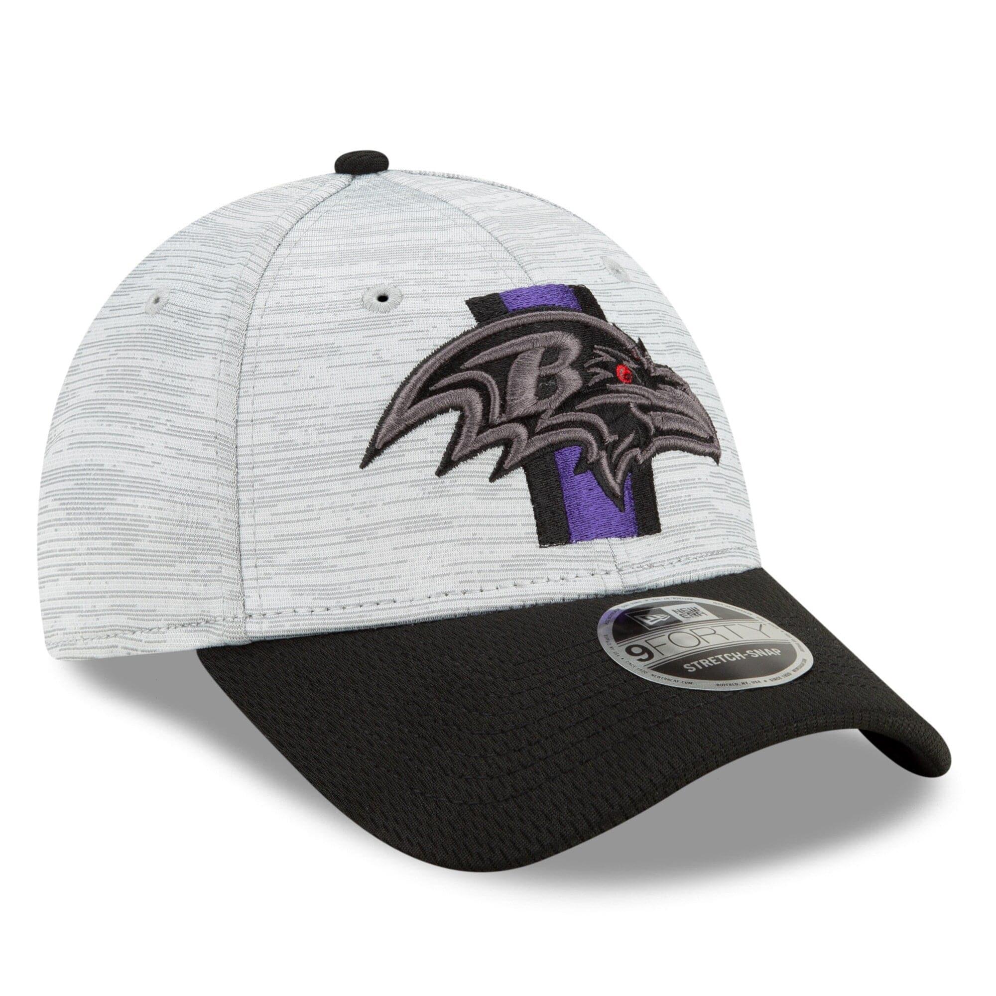Baltimore Ravens New Era NFL 2021 Training Camp 9FORTY Curve Stretch Snapback Hat - Grey