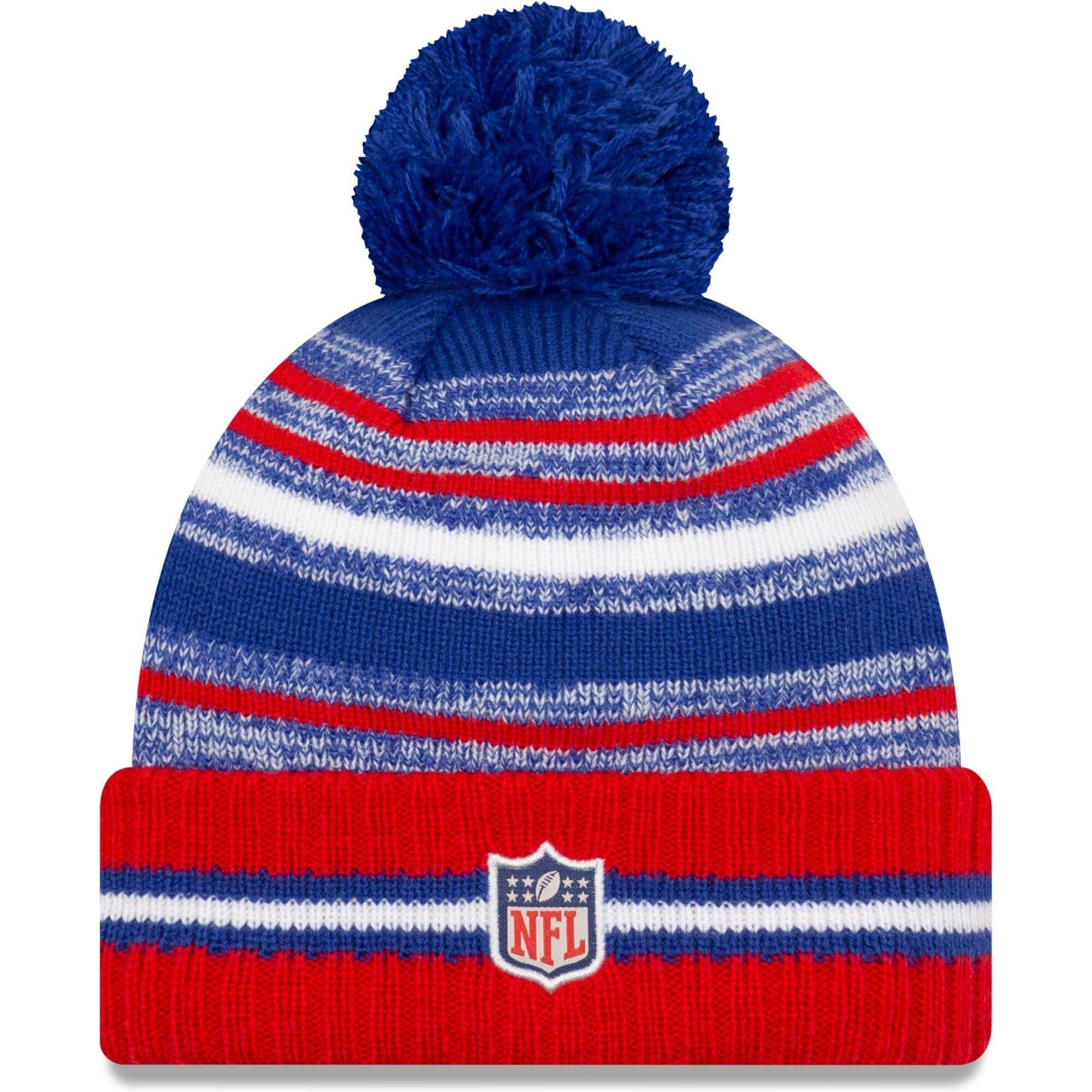Buffalo Bills New Era NFL 2021 Sideline Team Pom Knit Beanie - Blue