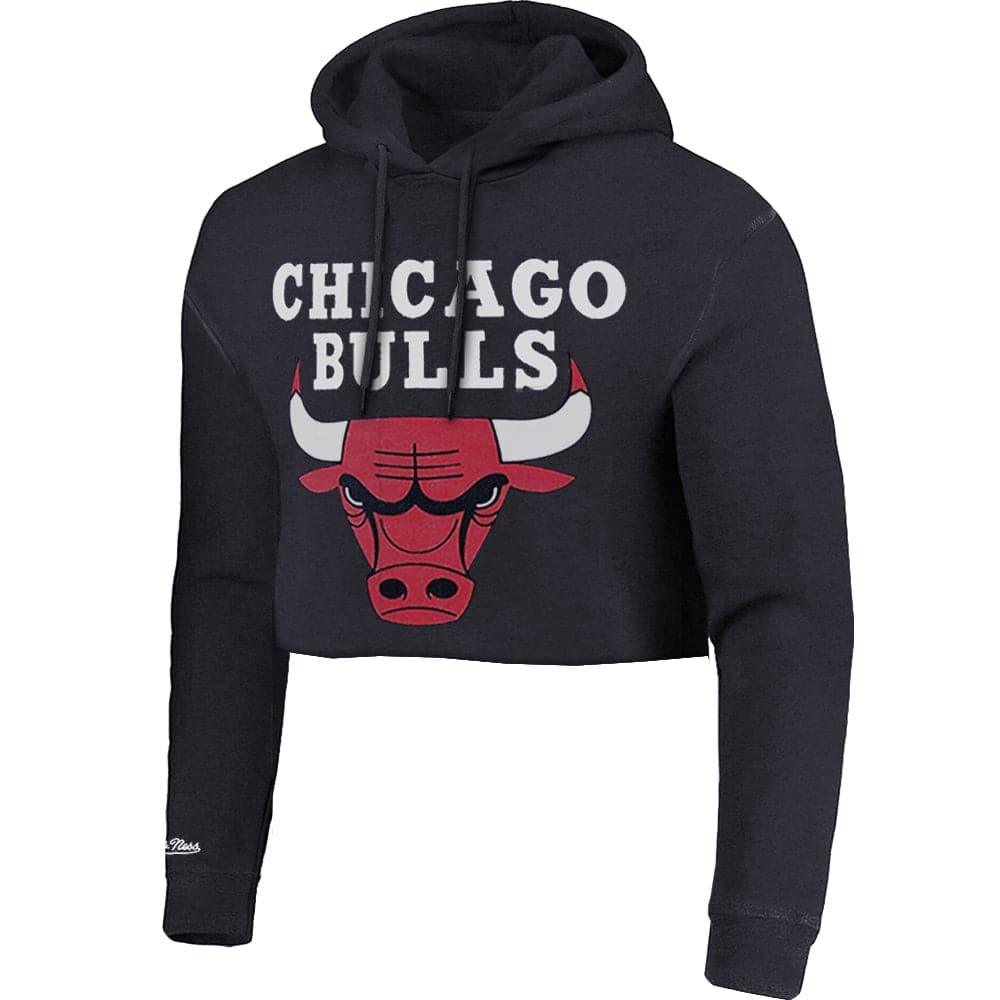 Womens Chicago Bulls Mitchell & Ness NBA Team Vintage Chop Hoodie Jumper - Faded Black
