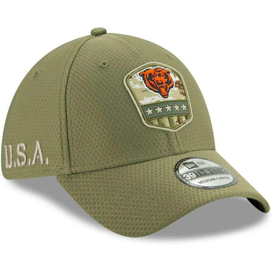 Chicago Bears New Era NFL 2019 Salute To Service 39THIRTY Stretch-Fit Curve Hat - Army