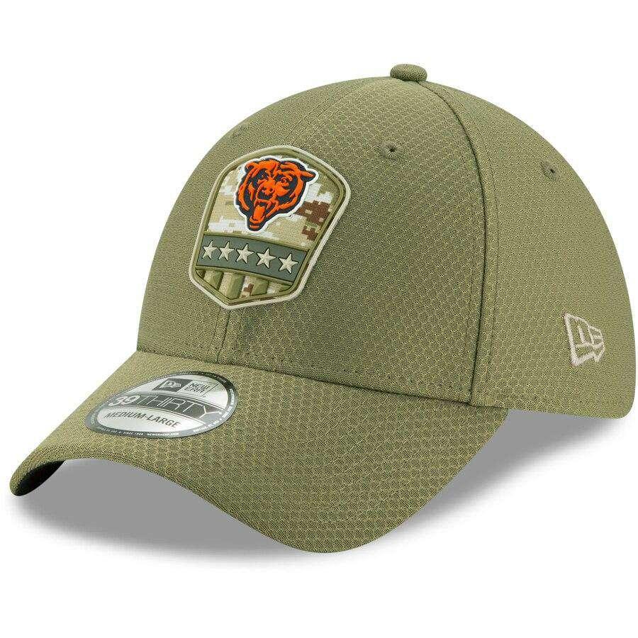 Chicago Bears New Era NFL 2019 Salute To Service 39THIRTY Stretch-Fit Curve Hat - Army