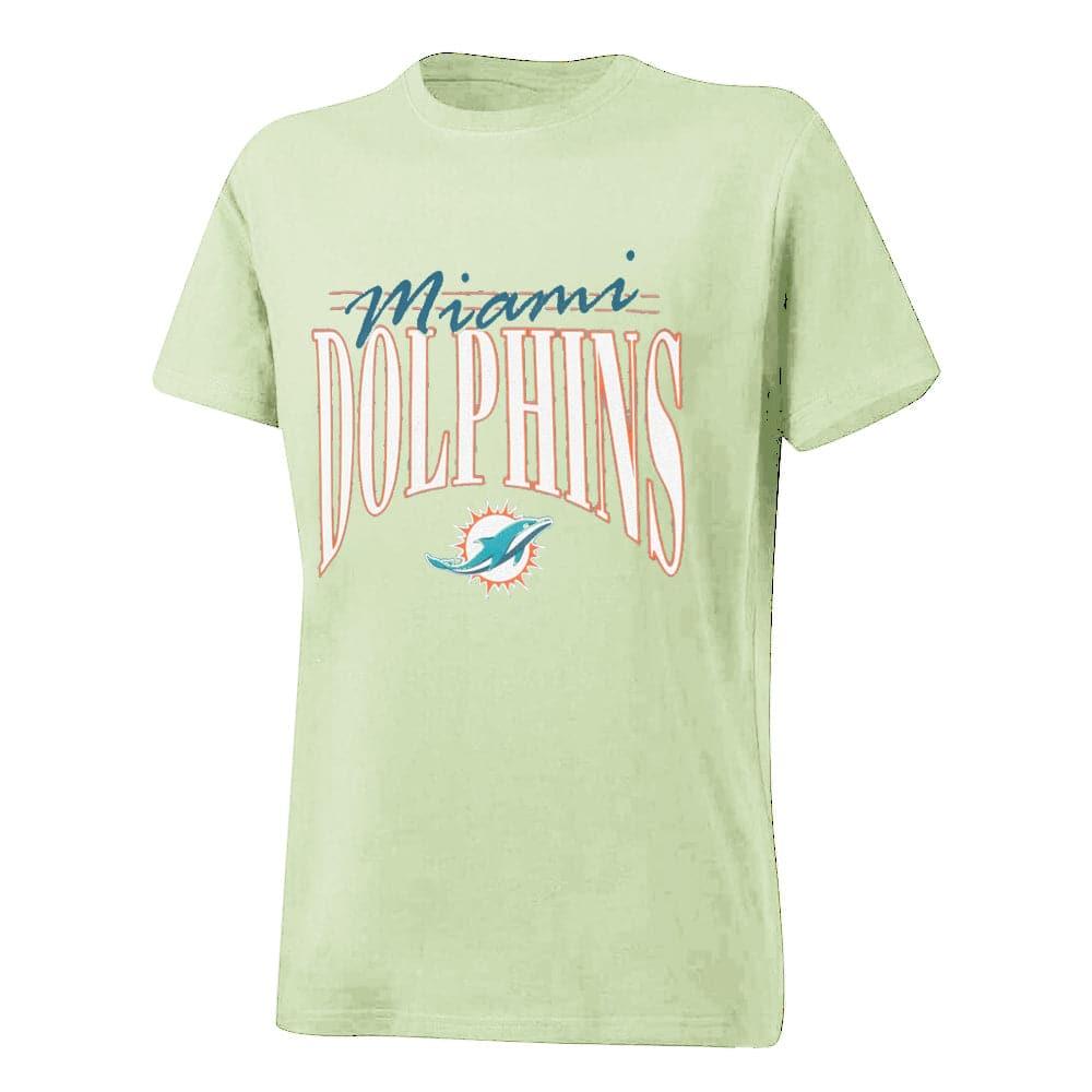 Womens Miami Dolphins Majestic NFL Arch Boxy T-Shirt - Cucumber